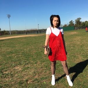 Red Velvet Slip On Dress